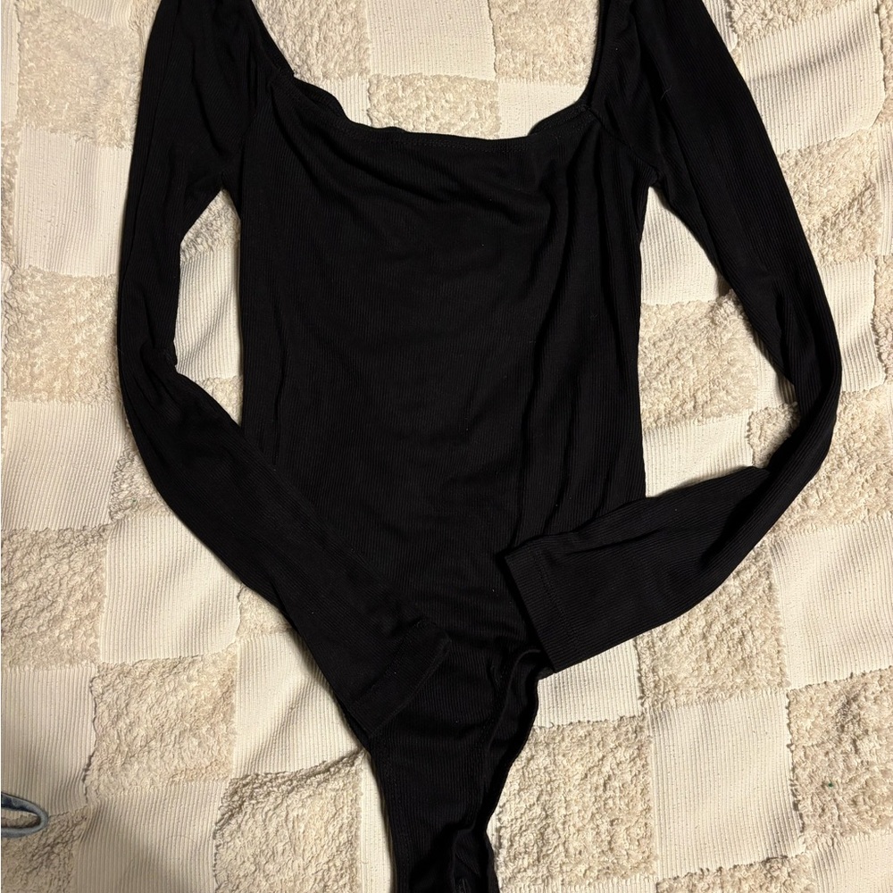 Elegant Black Long Sleeve Women's Square Neck Bodysuit